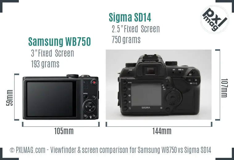 Samsung WB750 vs Sigma SD14 Screen and Viewfinder comparison