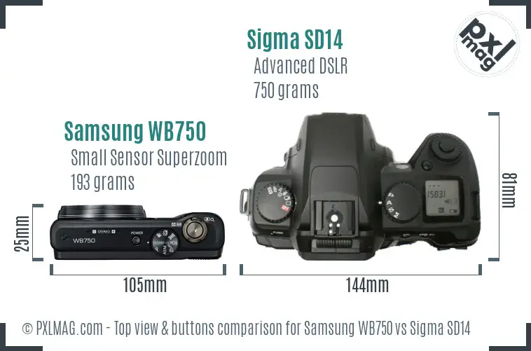 Samsung WB750 vs Sigma SD14 top view buttons comparison