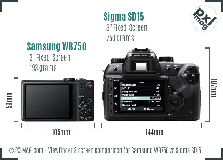 Samsung WB750 vs Sigma SD15 Screen and Viewfinder comparison