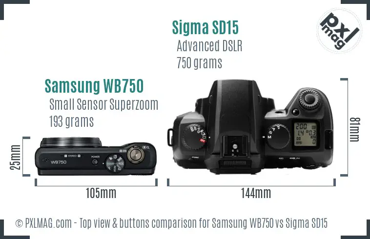 Samsung WB750 vs Sigma SD15 top view buttons comparison