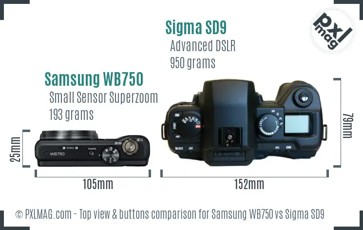 Samsung WB750 vs Sigma SD9 top view buttons comparison