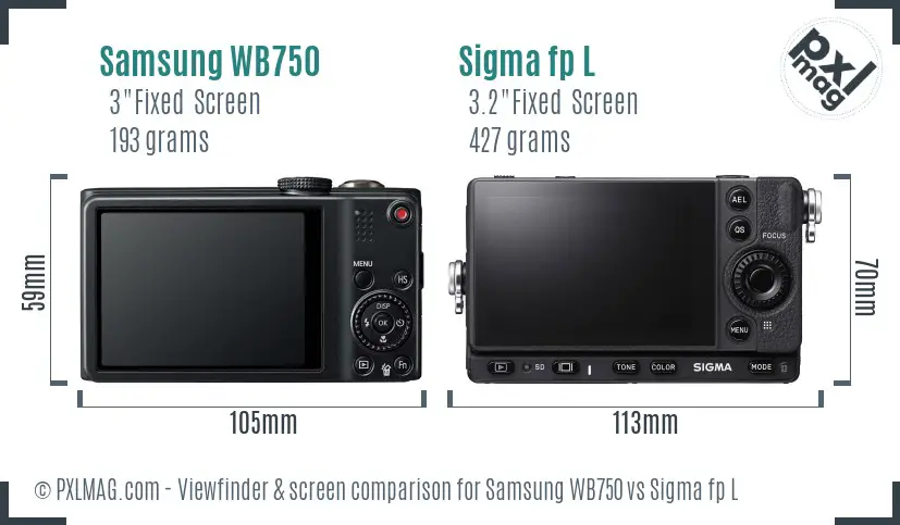 Samsung WB750 vs Sigma fp L Screen and Viewfinder comparison
