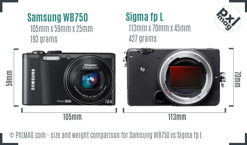 Samsung WB750 vs Sigma fp L size comparison
