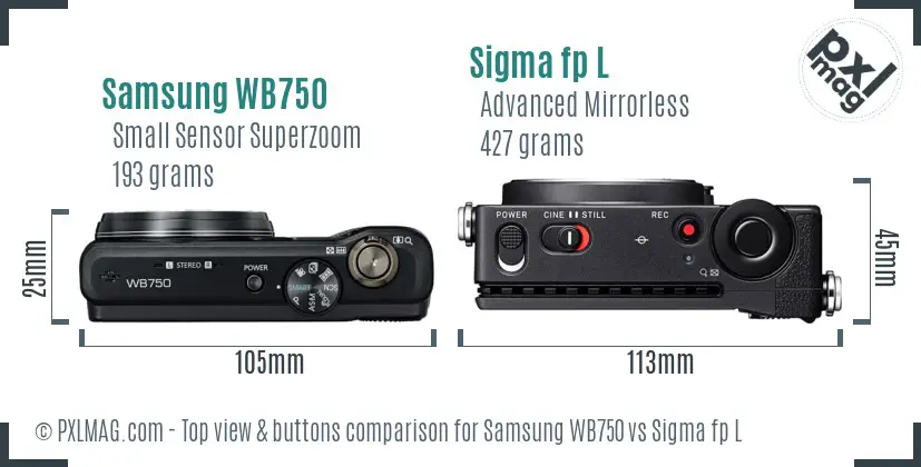 Samsung WB750 vs Sigma fp L top view buttons comparison