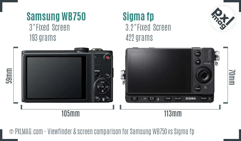 Samsung WB750 vs Sigma fp Screen and Viewfinder comparison