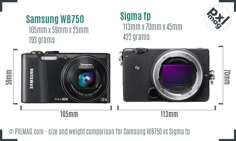 Samsung WB750 vs Sigma fp size comparison