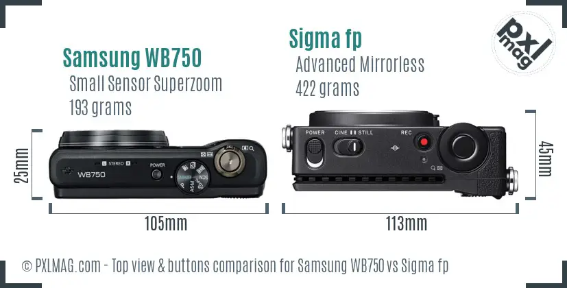 Samsung WB750 vs Sigma fp top view buttons comparison