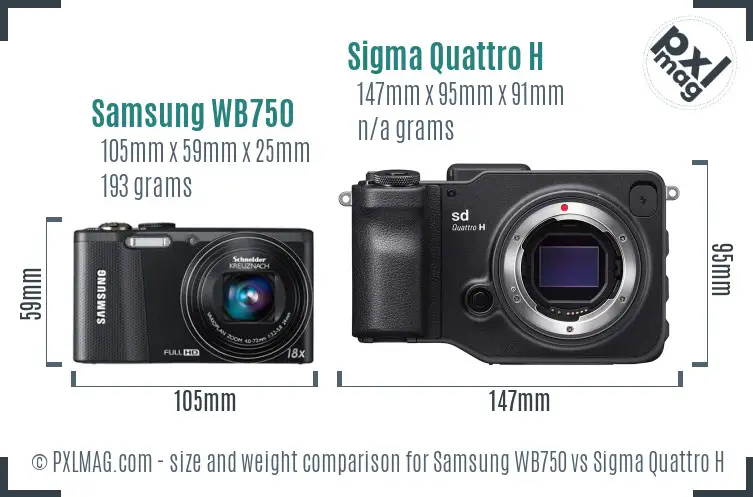 Samsung WB750 vs Sigma Quattro H size comparison
