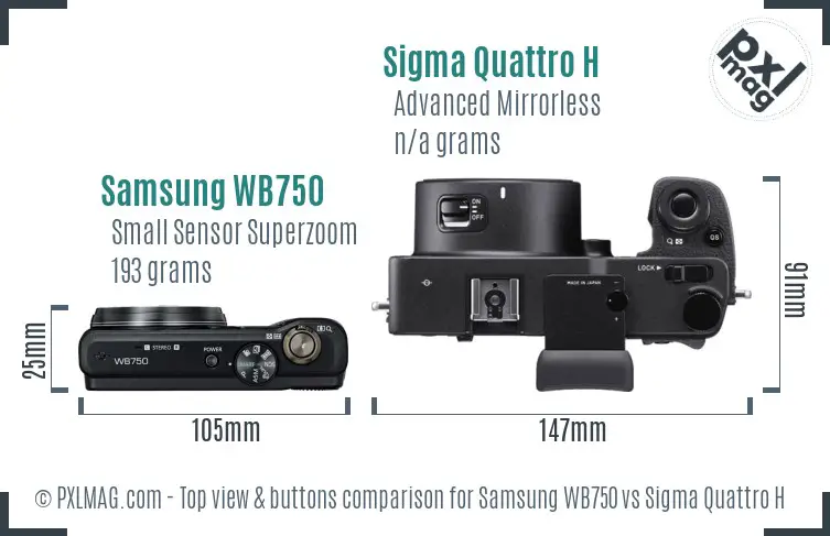 Samsung WB750 vs Sigma Quattro H top view buttons comparison