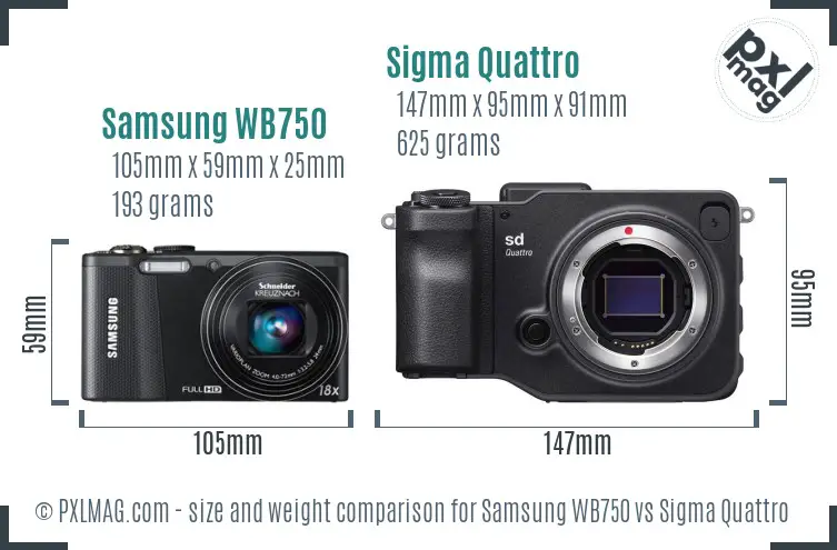 Samsung WB750 vs Sigma Quattro size comparison
