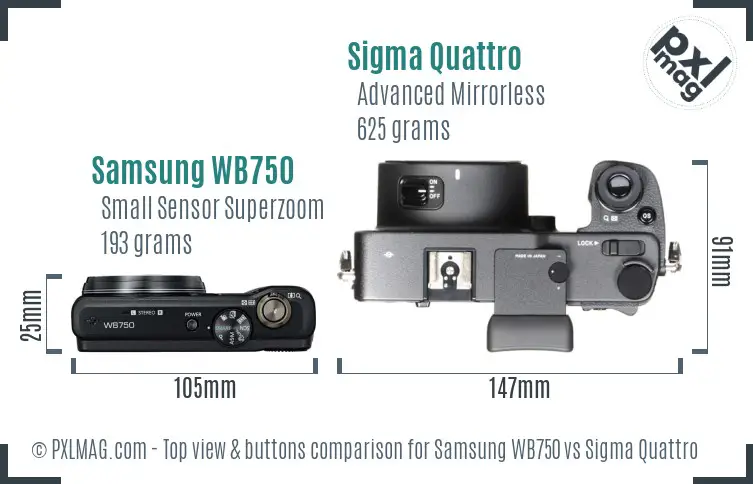 Samsung WB750 vs Sigma Quattro top view buttons comparison