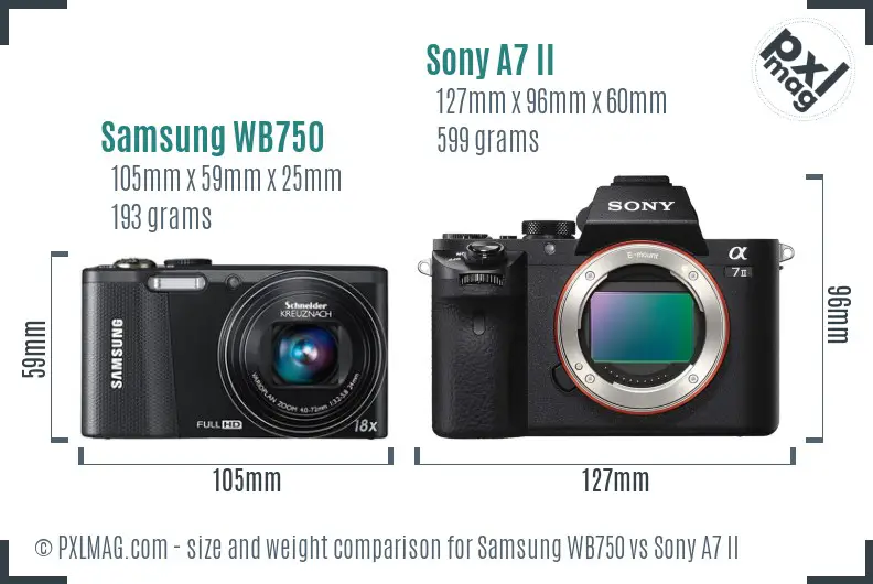 Samsung WB750 vs Sony A7 II size comparison