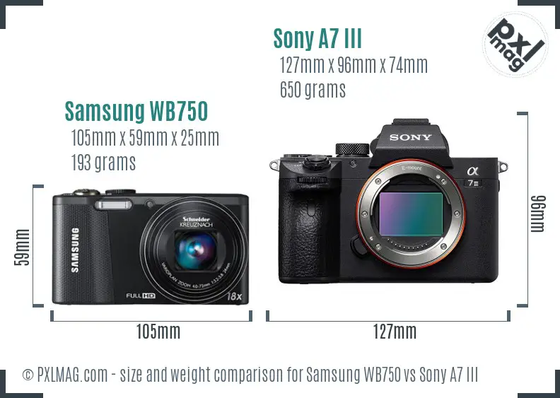 Samsung WB750 vs Sony A7 III size comparison