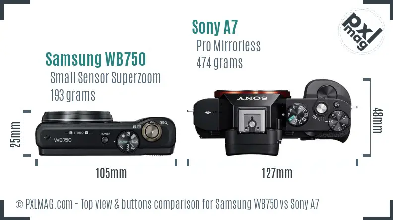 Samsung WB750 vs Sony A7 top view buttons comparison