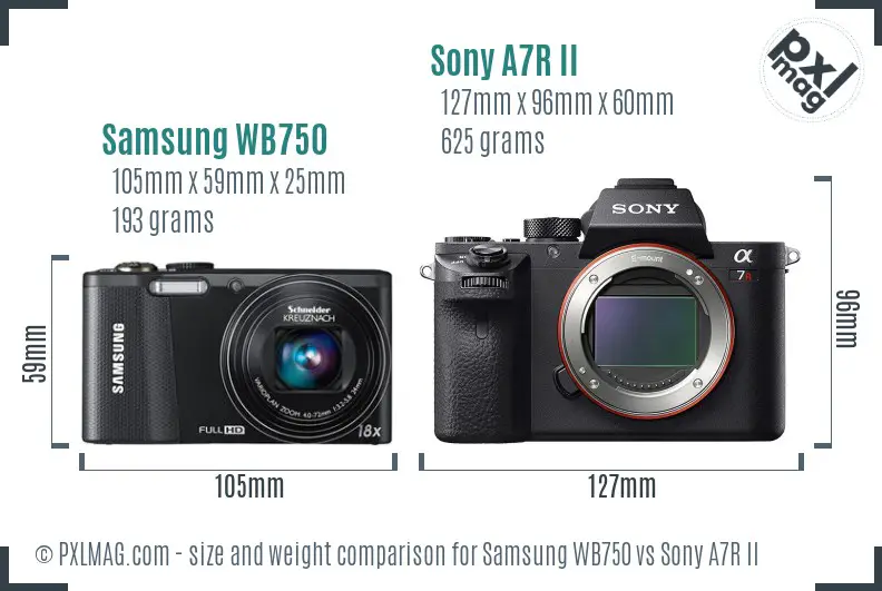 Samsung WB750 vs Sony A7R II size comparison