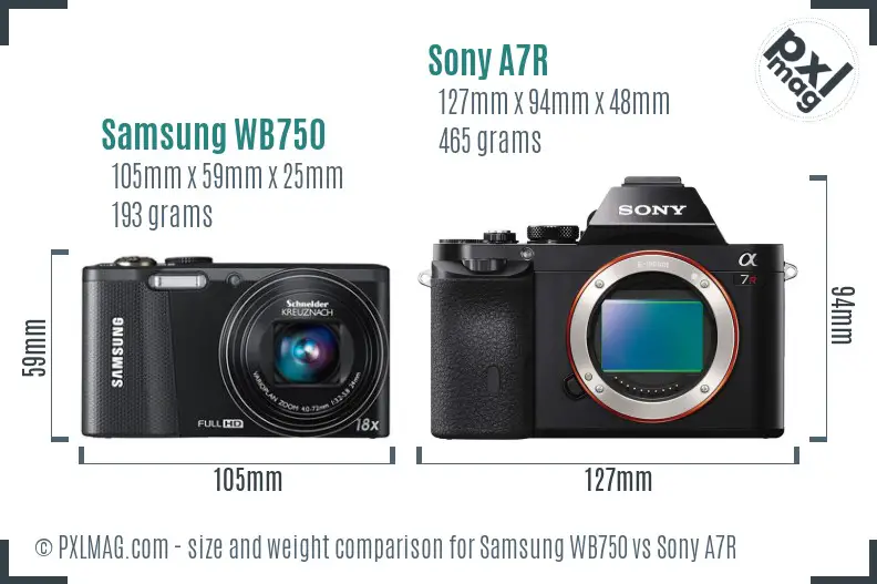 Samsung WB750 vs Sony A7R size comparison