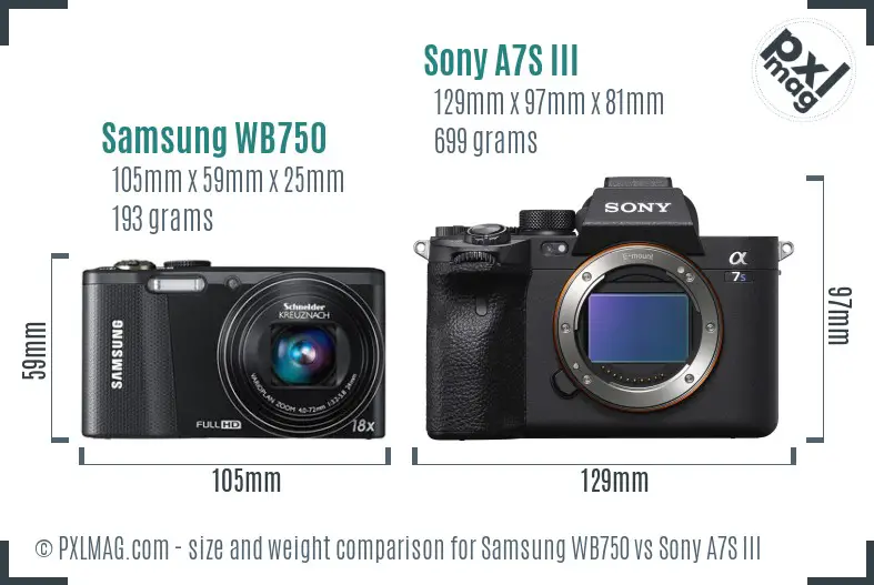 Samsung WB750 vs Sony A7S III size comparison