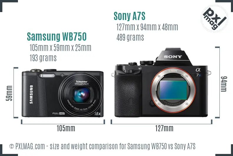 Samsung WB750 vs Sony A7S size comparison