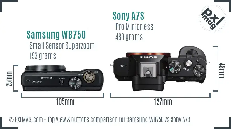 Samsung WB750 vs Sony A7S top view buttons comparison