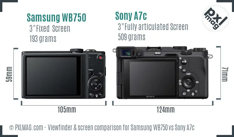 Samsung WB750 vs Sony A7c Screen and Viewfinder comparison