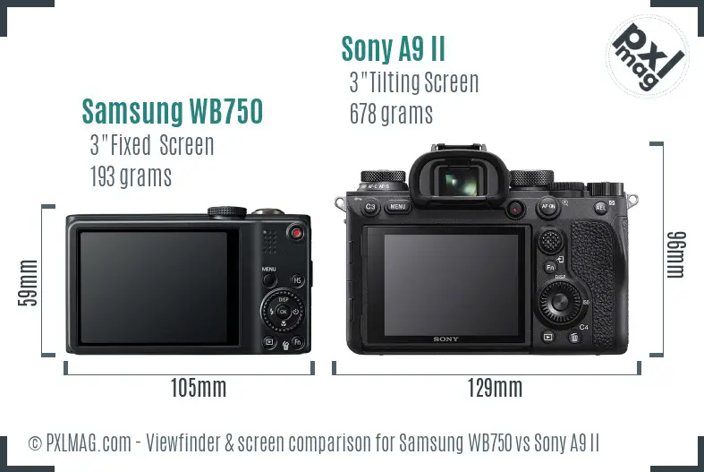 Samsung WB750 vs Sony A9 II Screen and Viewfinder comparison