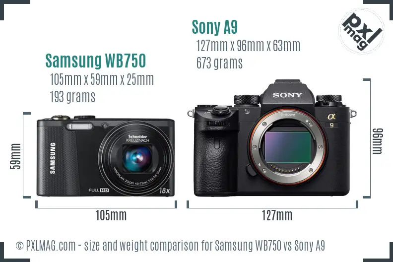 Samsung WB750 vs Sony A9 size comparison