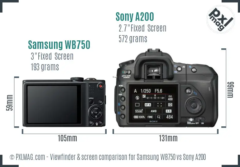 Samsung WB750 vs Sony A200 Screen and Viewfinder comparison Samsung WB750 vs Sony A200 Screen and Viewfinder comparison