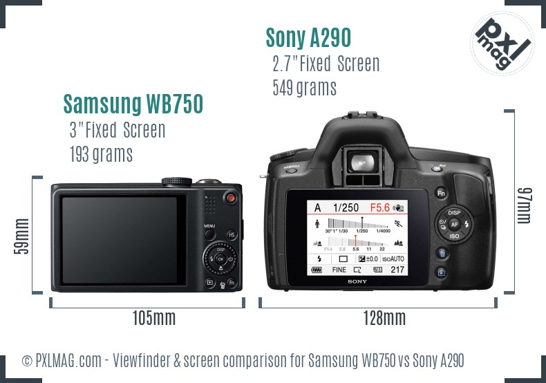 Samsung WB750 vs Sony A290 Screen and Viewfinder comparison
