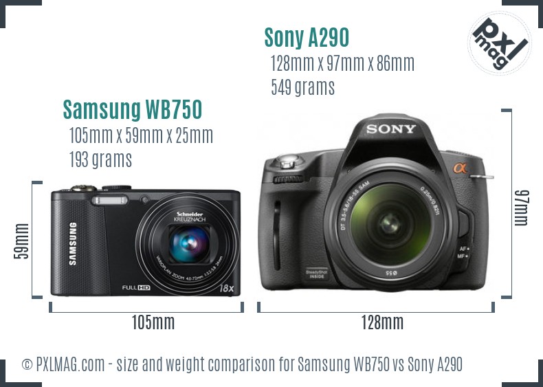 Samsung WB750 vs Sony A290 size comparison