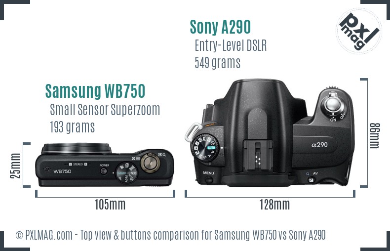 Samsung WB750 vs Sony A290 top view buttons comparison