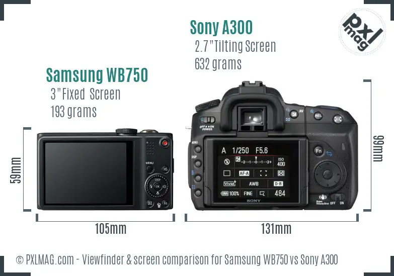 Samsung WB750 vs Sony A300 Screen and Viewfinder comparison