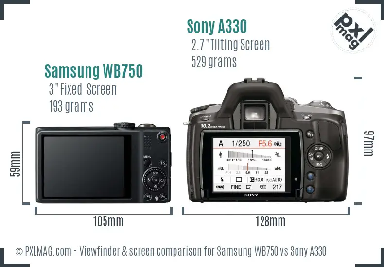 Samsung WB750 vs Sony A330 Screen and Viewfinder comparison Samsung WB750 vs Sony A330 Screen and Viewfinder comparison