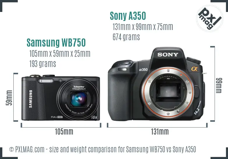 Samsung WB750 vs Sony A350 size comparison