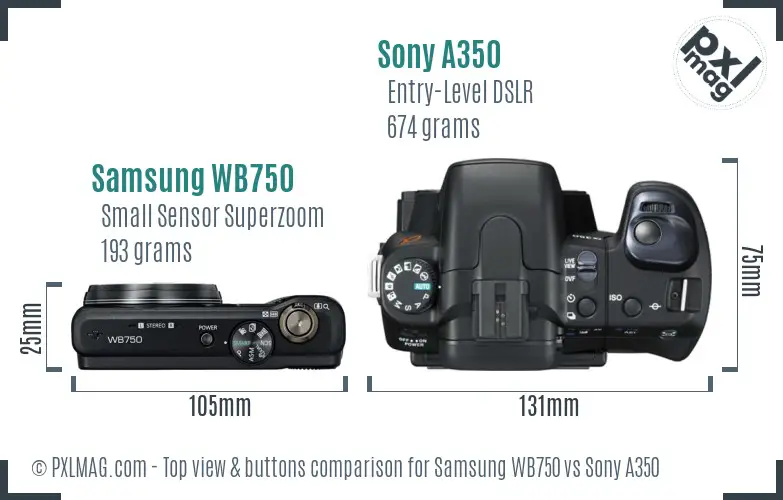 Samsung WB750 vs Sony A350 top view buttons comparison