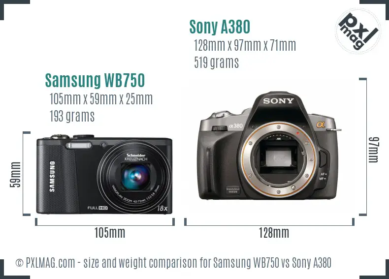 Samsung WB750 vs Sony A380 size comparison