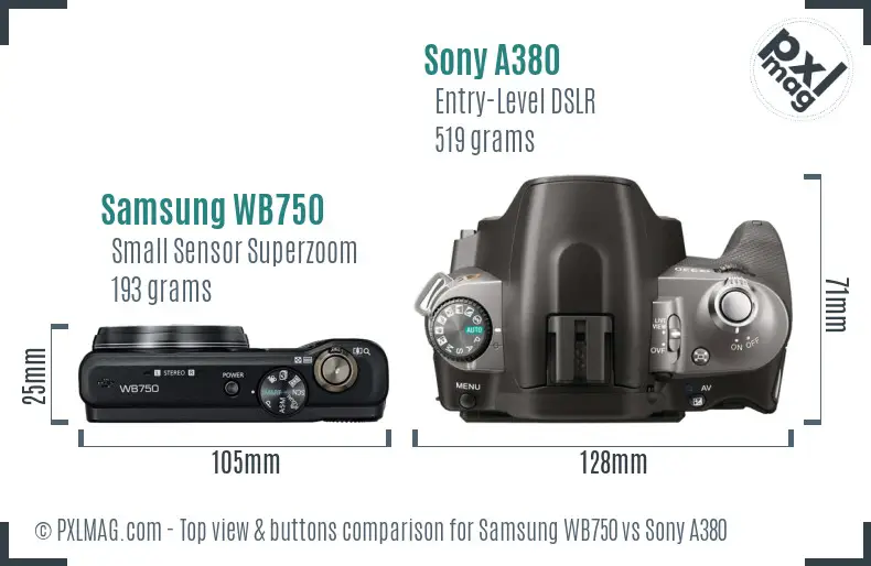 Samsung WB750 vs Sony A380 top view buttons comparison