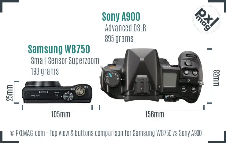 Samsung WB750 vs Sony A900 top view buttons comparison