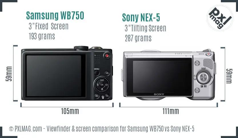 Samsung WB750 vs Sony NEX-5 Screen and Viewfinder comparison