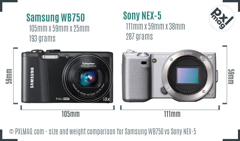 Samsung WB750 vs Sony NEX-5 size comparison