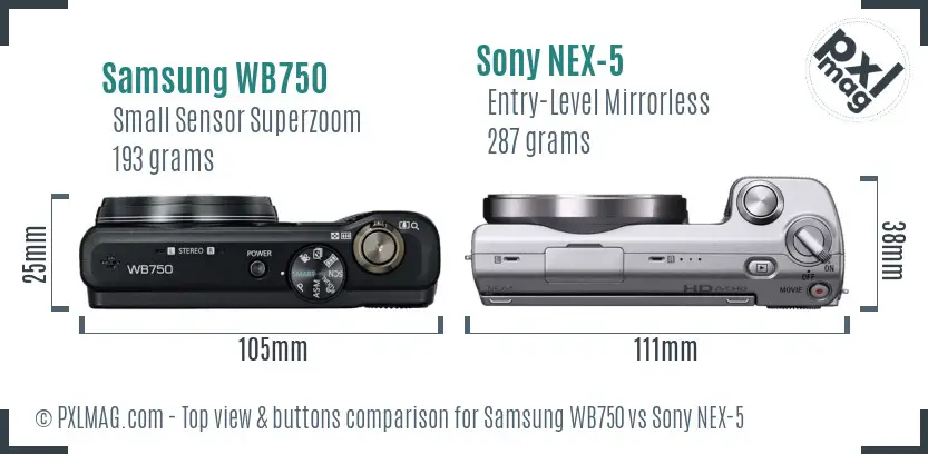 Samsung WB750 vs Sony NEX-5 top view buttons comparison