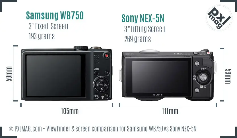 Samsung WB750 vs Sony NEX-5N Screen and Viewfinder comparison