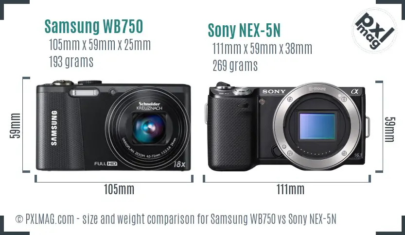 Samsung WB750 vs Sony NEX-5N size comparison