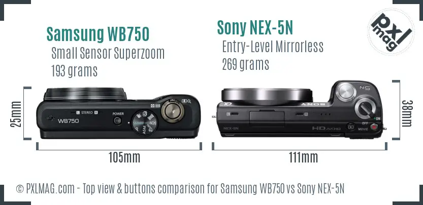 Samsung WB750 vs Sony NEX-5N top view buttons comparison