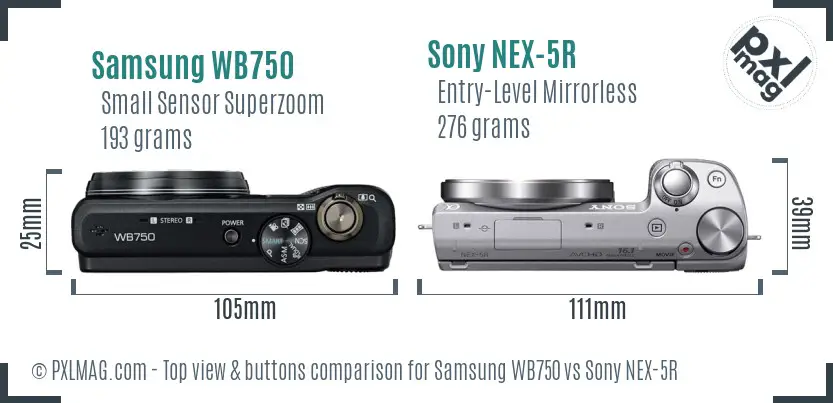 Samsung WB750 vs Sony NEX-5R top view buttons comparison
