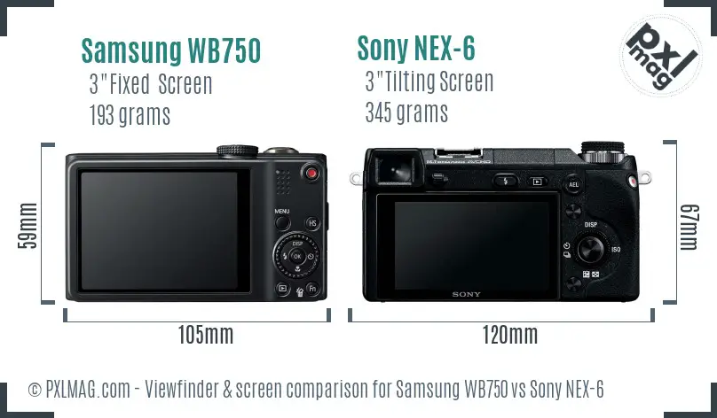 Samsung WB750 vs Sony NEX-6 Screen and Viewfinder comparison