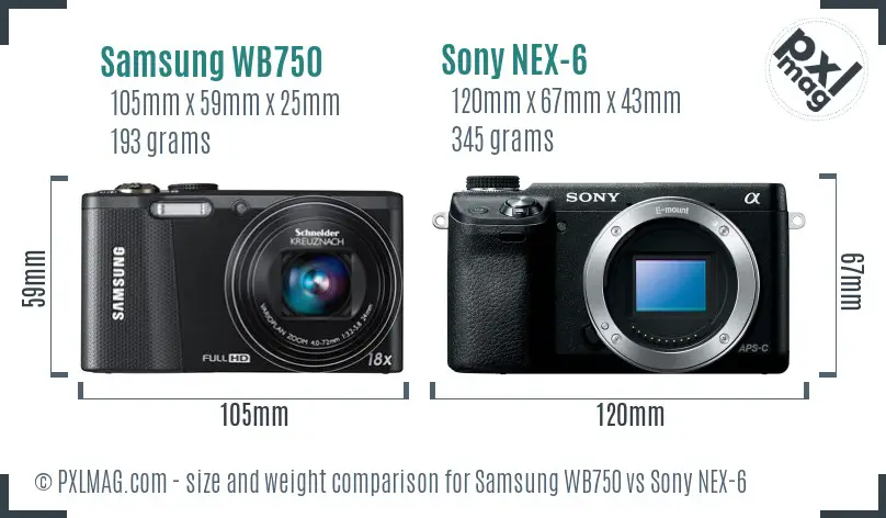 Samsung WB750 vs Sony NEX-6 size comparison