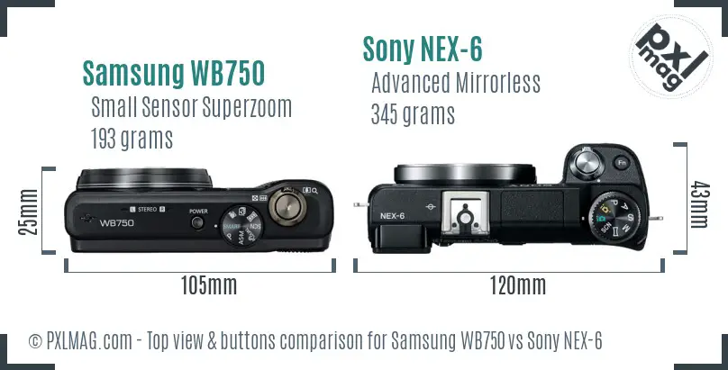 Samsung WB750 vs Sony NEX-6 top view buttons comparison