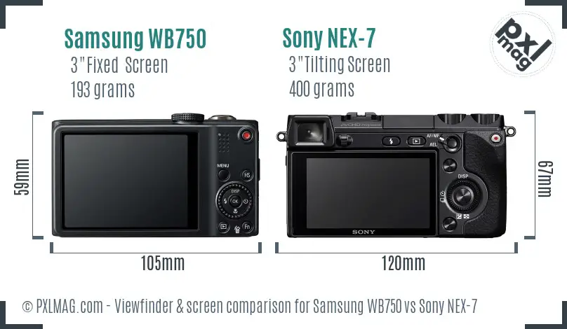 Samsung WB750 vs Sony NEX-7 Screen and Viewfinder comparison