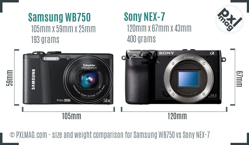 Samsung WB750 vs Sony NEX-7 size comparison