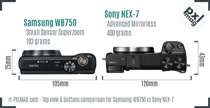 Samsung WB750 vs Sony NEX-7 top view buttons comparison